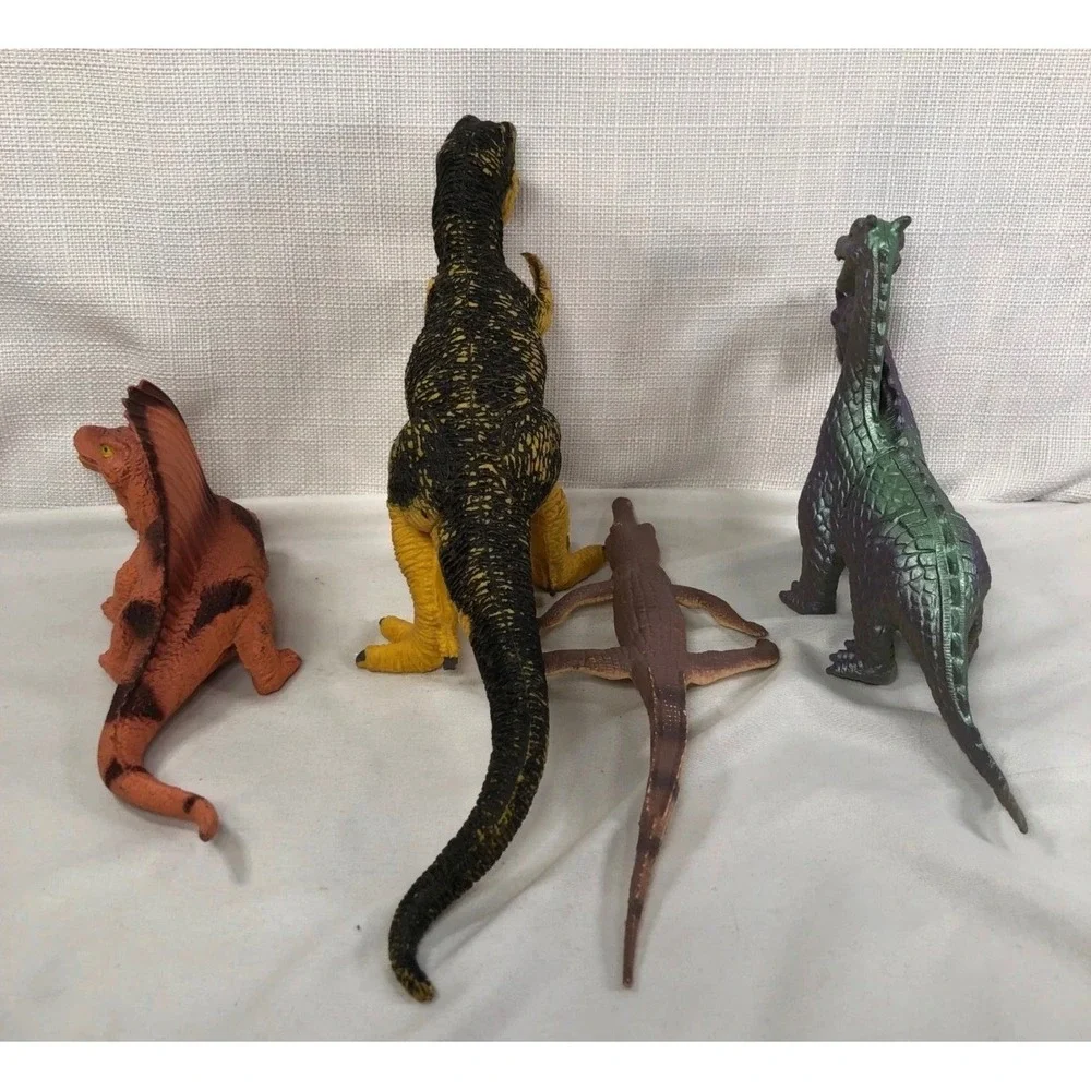 Vintage Dinosaur Toy Figure Lot T-Rex Dimetrodon Two Headed Dragon Crocodile 4pc